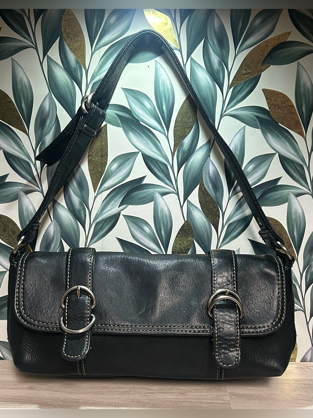 Vintage Kenneth Cole Reaction Y2K Black Leather Baguette Bag